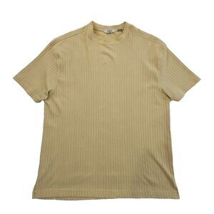 Line A Uomo Crewneck T-Shirt Men's XXL Butter Yellow Stretch Textured EUC